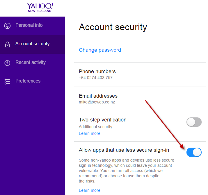 yahoo email keeps asking for password on mac