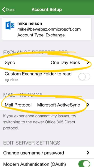 office 365 email settings activesync server