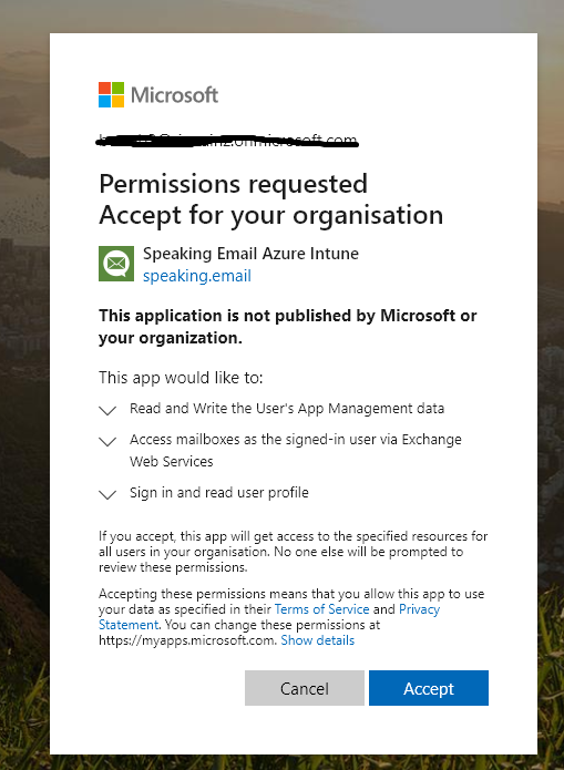 Email access via Microsoft Intune Speaking Email
