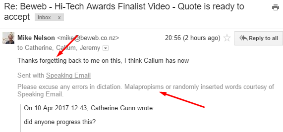 Embracing malapropisms in dictation on Speaking Email